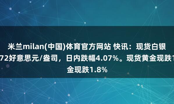 米兰milan(中国)体育官方网站 快讯：现货白银失守72好意思元/盎司，日内跌幅4.07%。现货黄金现跌1.8%