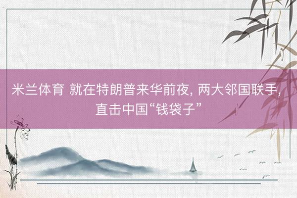 米兰体育 就在特朗普来华前夜， 两大邻国联手， 直击中国“钱袋子”