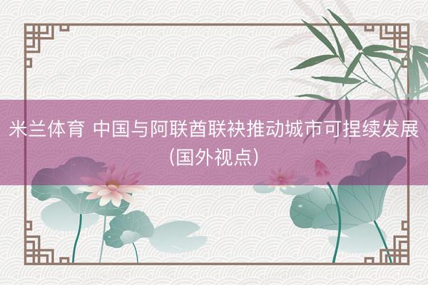 米兰体育 中国与阿联酋联袂推动城市可捏续发展(国外视点)