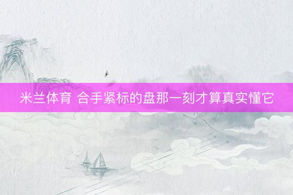 米兰体育 合手紧标的盘那一刻才算真实懂它