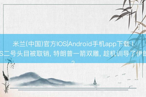米兰(中国)官方IOS|Android手机app下载 ISIS二号头目被取销， 特朗普一箭双雕， 趁机训导了伊朗?